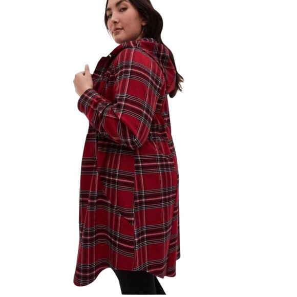 Torrid Red Plaid Flannel Anorak Long Jacket Hoodie Women's Plus Size 3x (22/24) - Picture 5 of 10